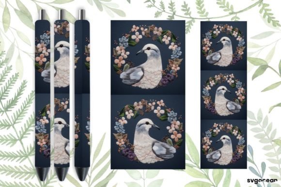 Embroidery Dove Pen Wraps Sublimation