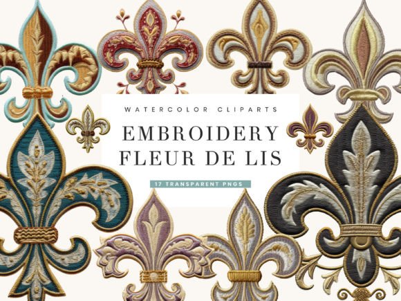 Embroidery Fleur De Lis Clipart Bundle