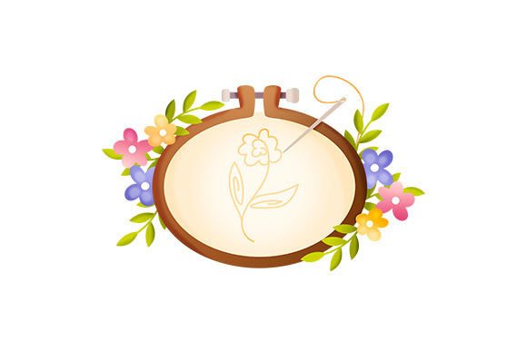 Embroidery Frame Surrounded by Flowers
