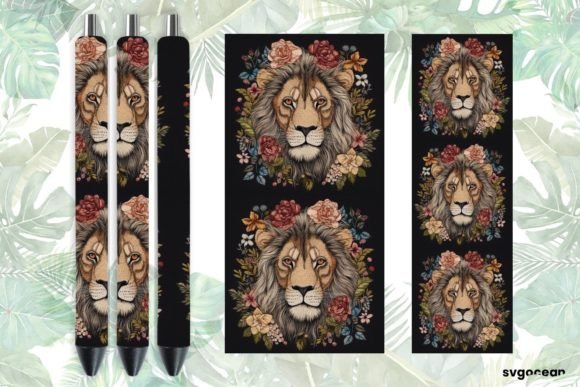Embroidery Lion Pen Wraps Sublimation